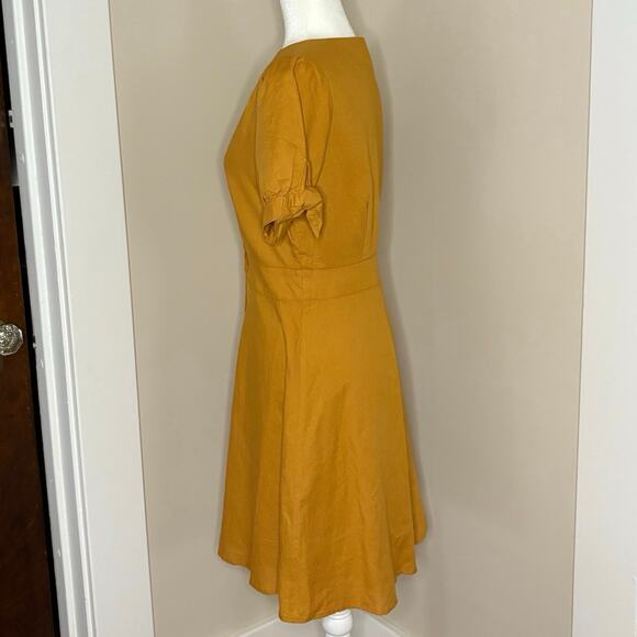 Gap Linen V-Neck Dress Women's S | Desert Sunset Gold, Tie Sleeve | NWT - Picture 4 of 16